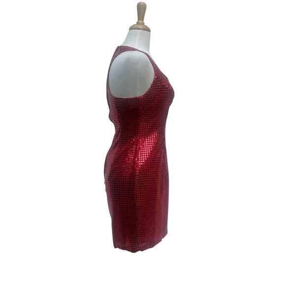 VTG 90s Y2K Roberta Red Sequins Mini Dress Sz 3/4 Sweetheart Neck Bodycon Glam - Picture 6 of 10
